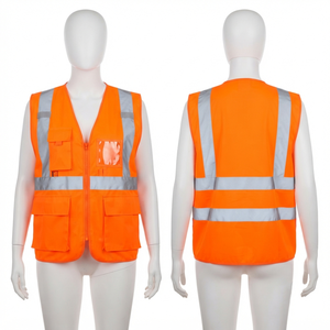 Chaleco de Seguridad de Alta Visibilidad para Hombre, Transpirable, Talla Grande, 120 GSM, Malla de Poliéster Ignífuga, Panel Reflectante Naranja, Personalizable - Product Image 2