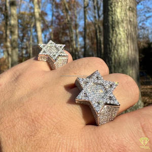 Moissanite Diamond Six Point Star Statement <b>Ring</b> for Men White <b>Gold</b> Luxury Hip Hop Geometric Designer <b>Cocktail</b> <b>Ring</b> - Product Image 5