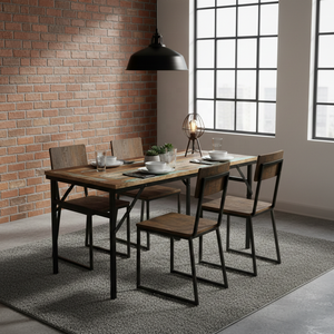 Mesa de Comedor Plegable de Diseño Industrial en Madera Reciclada y Metal para Hotel, Restaurante, Bar - Acabado Antiguo, Resistente y Estable - Product Image 3