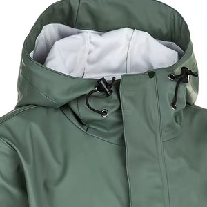 Veste de pluie longue unisexe verte imperméable à capuche avec poches et fermeture éclair, coupe classique, pour adulte, vêtement d'extérieur - Product Image 3