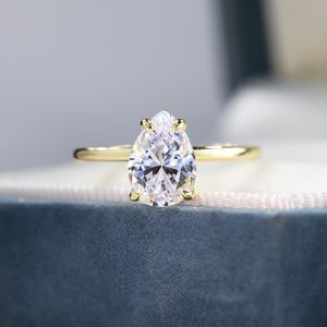 Anillo de compromiso de moissanita, plata de ley 925, chapado en oro de 14 quilates, anillo de promesa de boda para mujer, regalo de joyería fina - Product Image 1