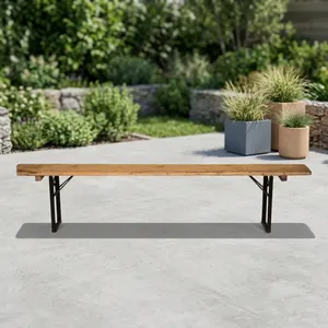 Banco de Madera Vintage para Biergarten con Patas Plegables de Metal Negro, Banco de Comedor Rústico para Jardín, para Bodas, Eventos y Fiestas - Product Image 4