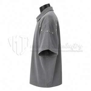 Chemise de travail utilitaire décontractée pour homme, grise, à manches courtes, zippée, en sergé, 100 % coton biologique, printemps, personnalisable OEM ODM - Product Image 5