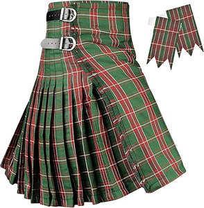 Jupe plissée à carreaux pour femmes, avec ceinture et jambières, motif tartan rouge et vert, style traditionnel des Highlands, taille adulte - Product Image 2
