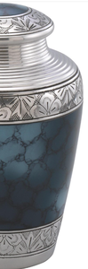 Urne funéraire traditionnelle et moderne en métal bleu et argenté, conteneur pour cendres, fabricant en gros - Product Image 4