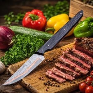Couteau à steak et à éplucher ambidextre, style japonais, en acier Damas cuivré, entièrement forgé, finition haute brillance, fabrication artisanale sur mesure, OEM ODM - Product Image 1