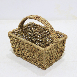 Seagrass Woven Storage <b>Basket</b> Rectangular Handled Organizer Natural Color Boho Home Picnic <b>Gift</b> Holder - Product Image 2