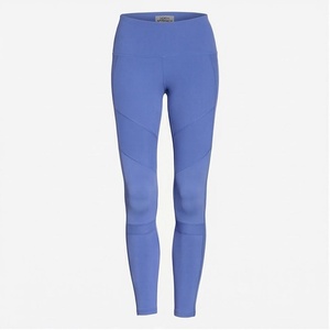 Leggings de yoga côtelés taille haute longueur intégrale bleu uni sans couture extensibles dans les quatre sens en Spandex et Nylon pour femme - Product Image 1