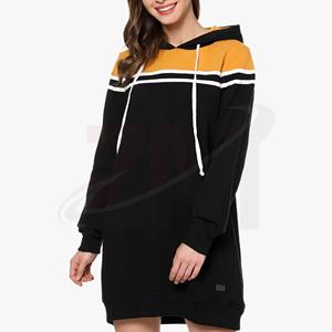 Robe tricotée tendance pour femme à capuche, color block, manches longues, décontractée, pour l'automne, 100 % coton respirant avec poches - Product Image 1