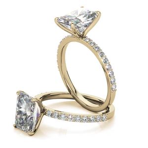 Fabricante de anillos de diamantes auténticos de oro de 18k con halo radiante oculto, anillo de compromiso con diamante cultivado en laboratorio para novias, para usar en bodas. - Product Image 3