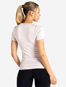 T-shirt blanc à col rond et manches courtes pour femme, coupe ajustée, couleur unie, respirant, tissu jersey extensible en spandex, toutes saisons - Product Image 6