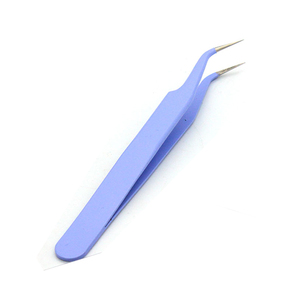 Pinzas para extensión de pestañas de acero inoxidable con punta dorada y recubrimiento en polvo, pinzas sin punta de fibra, logotipo personalizado, precio al por mayor - Product Image 3