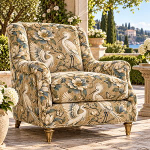 Tissu d'ameublement à imprimé floral et oiseaux, fond crème, pour rembourrage de canapé et de chaise - Product Image 2