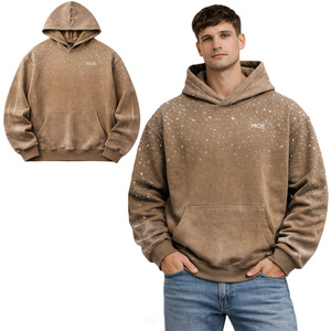 เสื้อฮู้ดดี้ผู้ชายผ้าฝ้ายฟลีซลายกราฟิกประดับเพชรแบบ Acid Wash ทรงโอเวอร์ไซส์ สไตล์สตรีทแวร์ ผลิตจำนวนมาก - Product Image 1