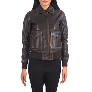 Chaqueta de Aviador de Cuero Genuino Marrón Oscuro al por Mayor, Resistente al Viento e Impermeable, con Cuello Clásico y Dobladillo Acanalado, para Otoño e Invierno, OEM ODM - Product Image 2