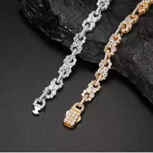 Pulsera Unisex de Plata de Ley 925 de Alta Gama, Completamente Adornada con Diamantes Creados en Laboratorio, Corte Brillante, Piedras Multicolores, Joyería Moderna de Estilo Hip Hop - Product Image 1
