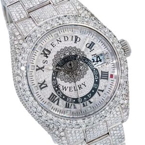 นาฬิกา ENDIGI รุ่น Diamond ขนาด 28 มม. ระบบอนาล็อก ควอตซ์ ประดับโมอิสซาไนต์ ตัวเรือนสีเงิน กระจกแซฟไฟร์ หน้าปัดเลขโรมัน สำหรับทั้งชายและหญิง หรูหรา กลไก ETA กันน้ำ - Product Image 4