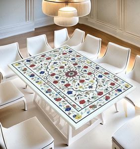 Mesa de Centro de Mármol Contemporánea de Diseño Lujoso con Motivo Floral Hecho a Mano, Superficie de Piedra Natural para Uso en Hoteles - Product Image 3