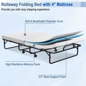 Letto Pieghevole in Acciaio Misura Singola con Materasso in Memory Foam, Design Moderno per Uso Scolastico - Product Image 2