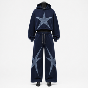<b>Women</b>’s Custom Oversized Star Print Hoodie <b>Tracksuit</b> Set Wide Leg Sweatpants Streetwear Casual Two Piece Jogger Set - Product Image 1