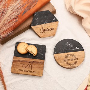 Living & Craft Round Wood Marble <b>Coasters</b> <b>for</b> Home Office or Christmas Housewarming Table Use Stylish Cup <b>Drinks</b> Holder - Product Image 5