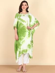 High Quality Designer Rayon Solid Daily Casual <b>Kaftan</b> for Women Sweetheart Neck 3/4 Sleeve <b>Summer</b> Regular Fit Washable - Product Image 3