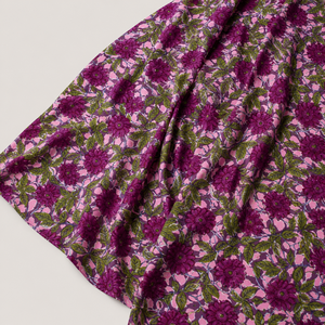 Pink Magenta Floral Hand Block Printed Cotton Fabric <b>Set</b> With Leaf Motif For Dress Kurta <b>Sewing</b> Home Textile Craft Apparel - Product Image 4