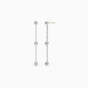 Luxury 14K Gold Three Lab Grown Diamond Station <b>Drop</b> Earrings Dainty Bezel Chain Earrings Minimal Jewelry Women Gift - Product Image 2