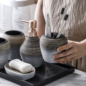 Luxury 4-Piece Textured Steel Bathroom Accessory Set Modern Soap Dispenser <b>Toothbrush</b> <b>Holder</b> Tumbler Soap Dish Grey Slate - Product Image 3