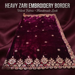 Dupatta de luxe en velours avec broderie lourde en Zari argenté et sequins, bordure festonnée, châle de mariée indien pour femmes, idéal pour les cadeaux - Product Image 1