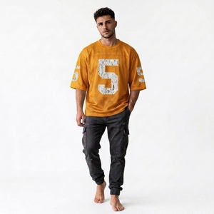 เสื้อยืดเจอร์ซีย์ตาข่ายสตรีทแวร์แบบสั่งทำพิเศษ พิมพ์ลายกราฟิกตัวอักษร ทรงบ็อกซี่ ตัดสั้น เสื้อเจอร์ซีย์แฟนอเมริกันฟุตบอล - Product Image 6