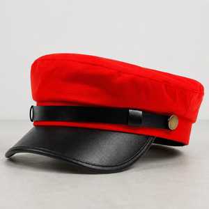 <b>Berets</b> Camouflage PU Leather Breathable Jersey Fabric Hand Embroidery Flat Top Baseball Hat Adjustable Strap Unisex Four Seasons - Product Image 1