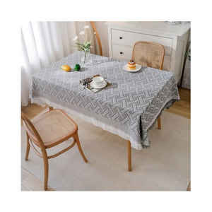 Boho Linen Cut Worked Red And White Checkered Organic Cotton GOTS Certified <b>Tablecloth</b> Classic Geometric Pattern Washable Home - Product Image 3