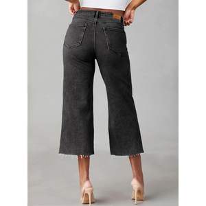 2025 2025 <b>Women's</b> High-Waisted Wide-Leg Stretchy <b>Baggy</b> Capri Denim Pants-Zimbaplatinum Color High Quality <b>Jeans</b> - Product Image 1