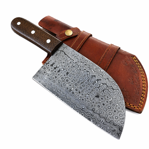 Handmade Ambidextrous Cleaver <b>Knife</b> in Damascus Steel with Micarta Handle and Leather Sheath Modern Design Dishwasher <b>Safe</b> - Product Image 1