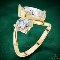 Anillo de Moissanita de Lujo con Dos Piedras, Corte Pera y Corte Redondo, Certificado por IGI, para Mujer, Joyería de Compromiso y Boda