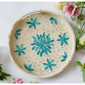 Bandeja Artesanal con Incrustaciones de Madreperla y Diseño del Árbol de la Vida, Plato Decorativo de Lujo con Concha de Capiz Blanca para Servir Café - Product Image 3