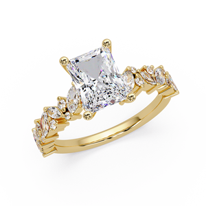 Conjunto de anillos de boda clásicos de oro de 14 quilates con diamantes cultivados en laboratorio de corte radiante, con anillos marquise y redondos en racimo para mujer, joyería nupcial. - Product Image 2