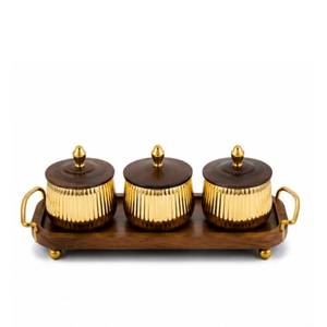 Exclusive Stainless Steel Dry Fruit Bowl Set With <b>Decorative</b> Wooden Tray And <b>Lids</b> Modern Snack Server For Ramadan Wedding - Product Image 2