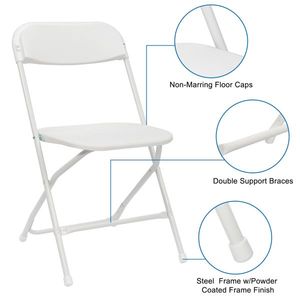 10 Pack Indoor/Outdoor Portable 260lb Capacity Folding Chair with Steel <b>Frame</b> White <b>Plastic</b> Commercial Seat Eve - Product Image 5