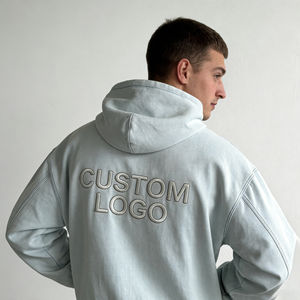 Sweat-shirts à capuche gris bleu clair tendance pour hommes, avec fermeture éclair, broderie de logo personnalisée, poche surdimensionnée, décontractés et confortables, sweats-shirts vierges - Product Image 6