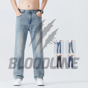 Jeans de Pierna Recta para Hombre BLOODLINE, Lavado a la Piedra, Algodón Denim, Cintura Media, Estilo Casual, Corte Regular para Otoño - Product Image 5