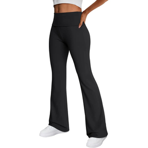 Pantalon évasé tendance pour femme avec logo personnalisé, taille haute, jambe large, en tissu extensible confortable pour la mode urbaine moderne - Product Image 1