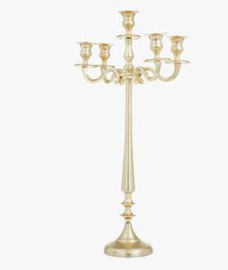 Candelabro decorativo de aluminio dorado con 5 platos cónicos, elegante centro de mesa para bodas y eventos. - Product Image 2