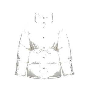 White Quilted Jacket Stand Collar Full Sleeve Button Closure Winter Wear Women's Coat - Product Image 1