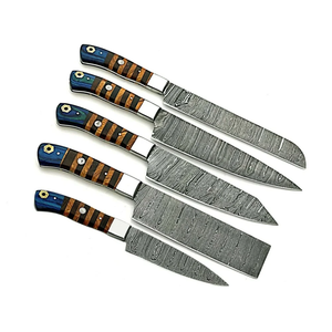 Juego de Cuchillos de Chef de 5 Piezas de Acero de Damasco Hecho a Mano de Primera Calidad, Duradero, Afilado, con Mango de Madera Ambidiestro, Cuchillería Profesional para Cocina - Product Image 1