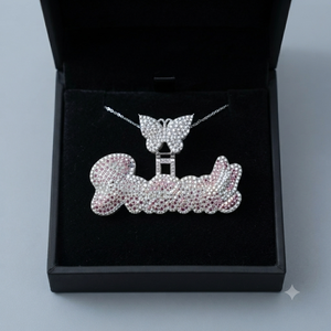 Women's Hip Hop 925 Solid Silver Iced <b>Custom</b> Cursive Initial <b>Name</b> Butterfly Clasp <b>Necklace</b> Moissanite Diamond Fine Pendant Charm - Product Image 3