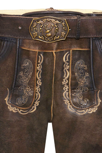 Men Bavarian Lederhosen <b>Shorts</b> Solid Eco-Friendly Brown Embroidered Traditional Trachten Pants Oktoberfest Casual Wear - Product Image 4