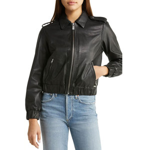 OEM Custom Women Genuine Leather Woven Breathable Vintage Biker Style Jacket with Custom Logo Embroidery - Product Image 4