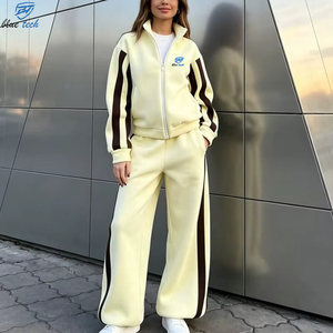Custom Logo <b>Women's</b> Premium Cotton Fleece Tracksuit Set Zip Front <b>Jacket</b> Loose Fit Sweatpants Wholesale Clothing OEM Services - Product Image 3